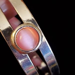 Silvertone with pink moonstone look stone cuff bracelet